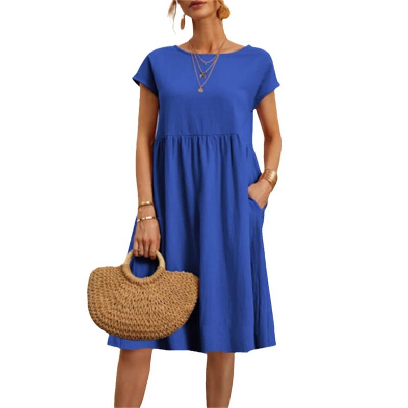 🌸 60% OFF NOW! 🌸Summer Fashion Solid Color Cotton Linen Pocket Dress