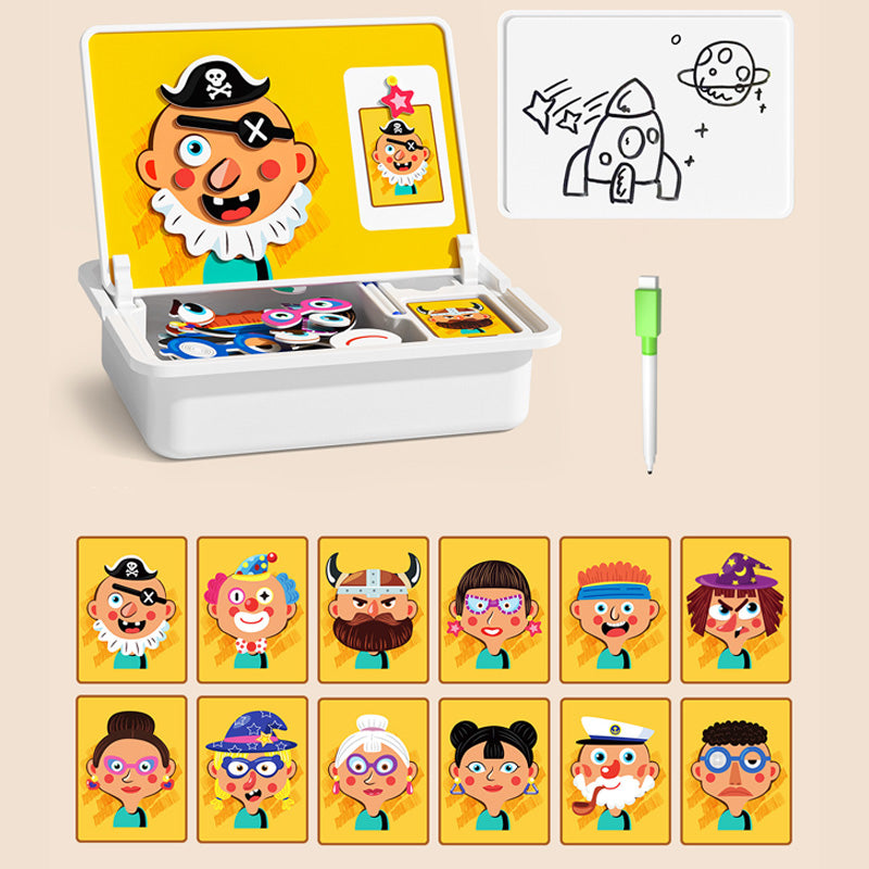 Magnetic puzzle box for children with game and drawing board