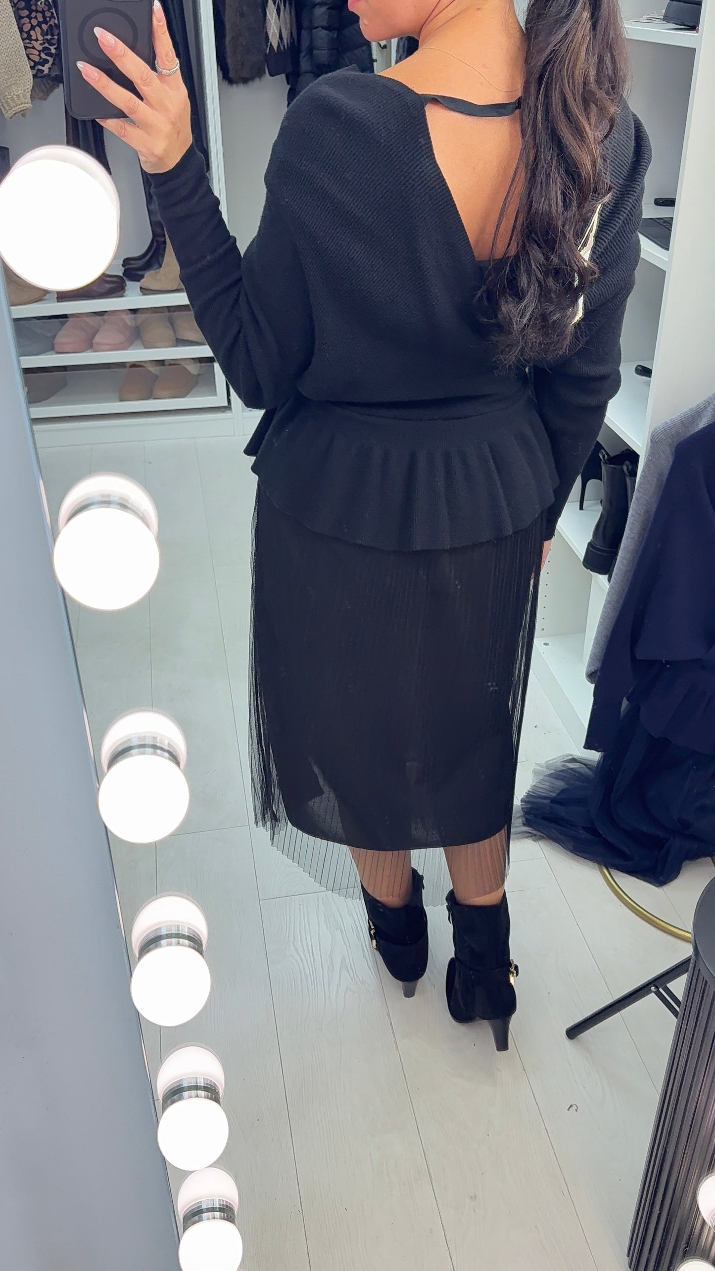 Pleated Mesh Skirt Knit Dress