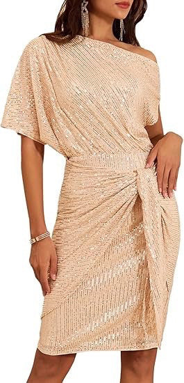 โจ 50% OFF NOW! ๐ Women's One Shoulder Sequin Dress - Sparkling Glamour with Bodycon Fit for Party & Club Nights ๐๐ชฉ