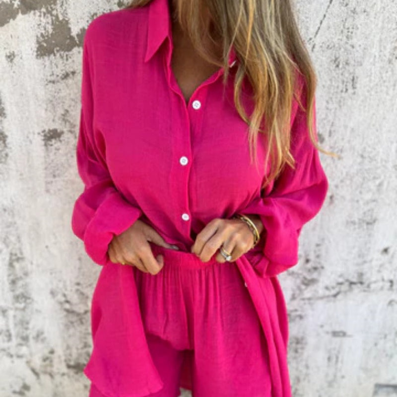 🌸Spring Specials💐 Women's Casual Long Sleeve Shirt & Shorts (2-Piece Set)