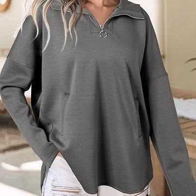 Women's fashion half-zip long-sleeved hooded sweatshirt