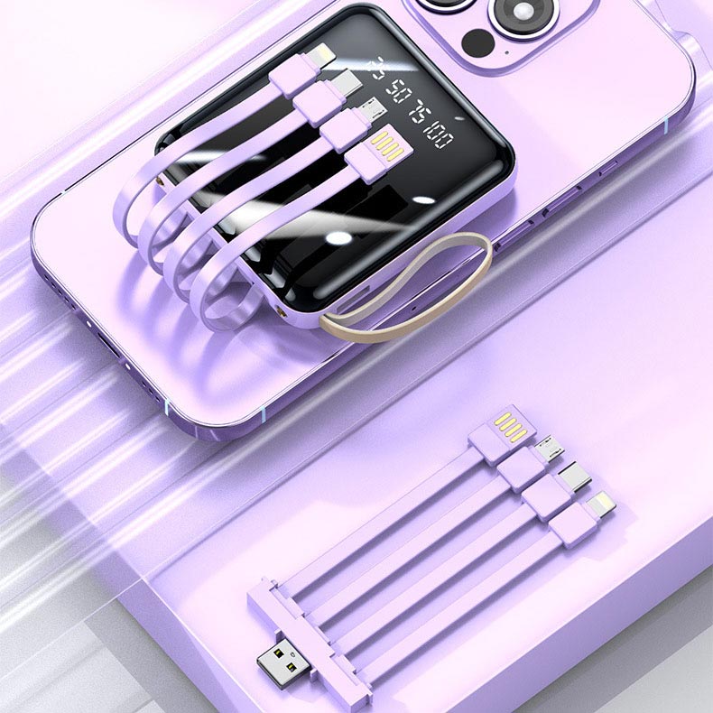 ⚡Fast Charging Mini Power Bank with Built-in Cables