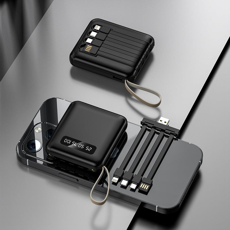 ⚡Fast Charging Mini Power Bank with Built-in Cables