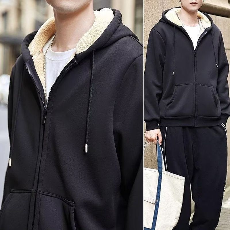 Men’s Thickened Faux Cashmere Hoodie Cardigan