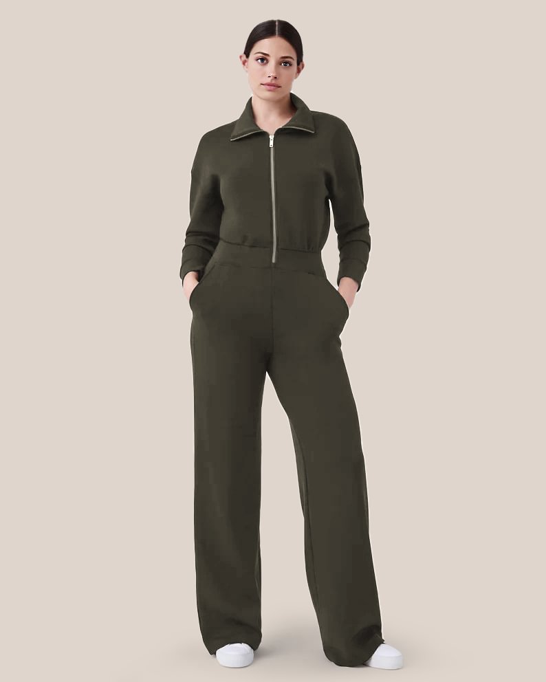🔥AirEase Sleeve Wide-Leg Jumpsuit -👏4-way stretch, Front zip and Practical pockets!