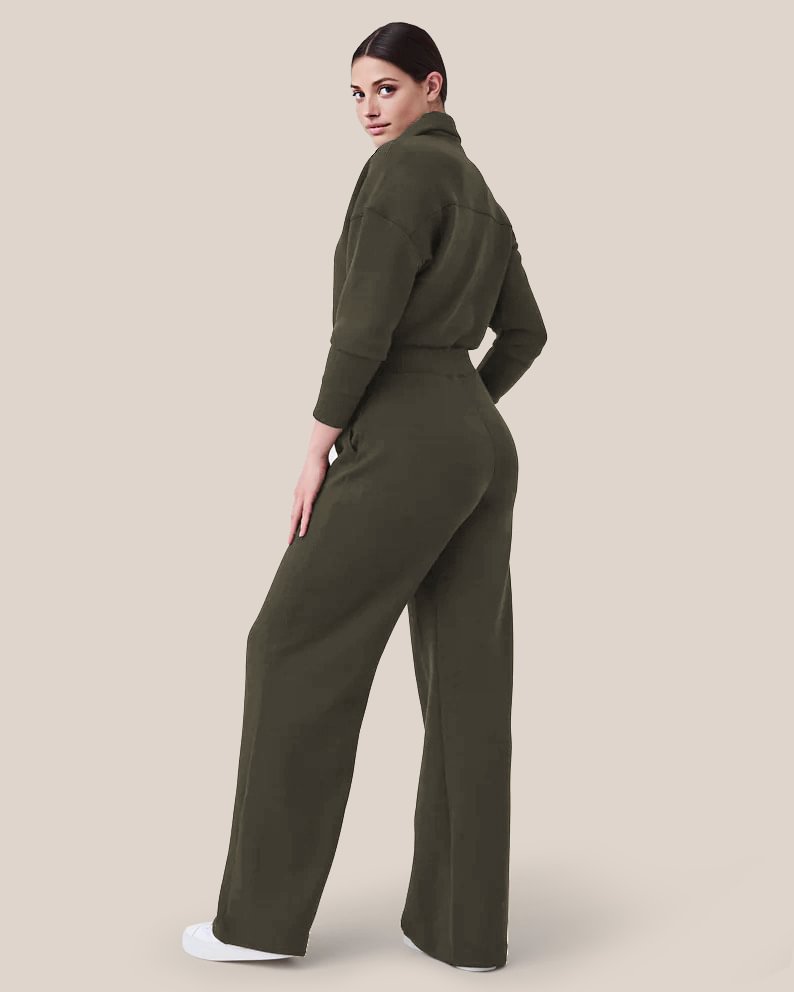 🔥AirEase Sleeve Wide-Leg Jumpsuit -👏4-way stretch, Front zip and Practical pockets!