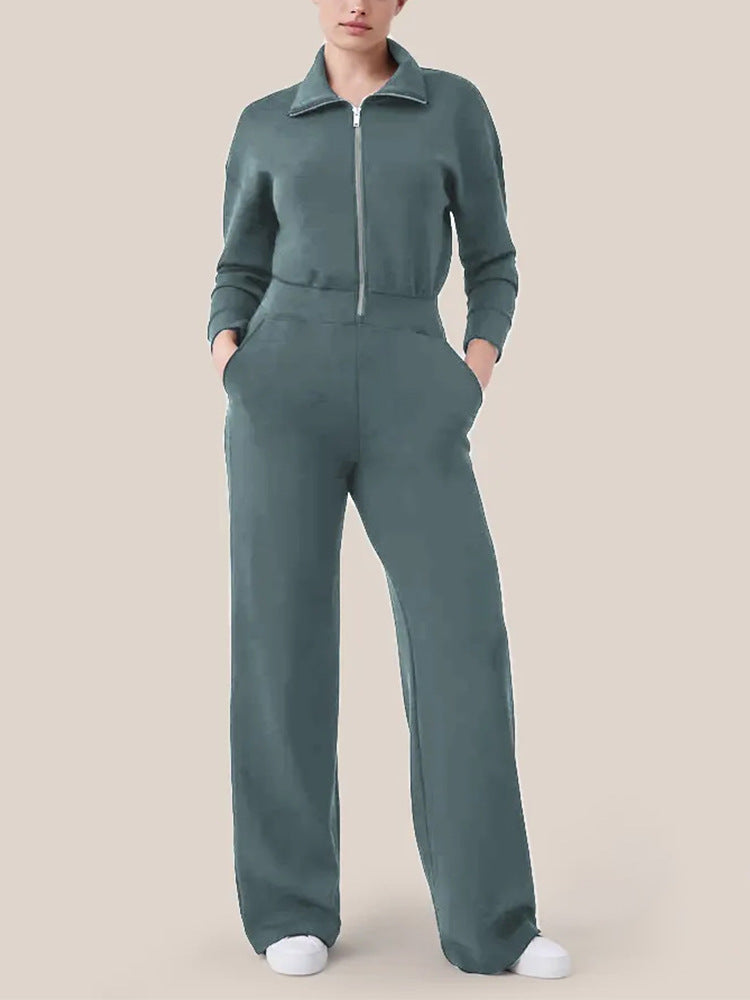 🔥AirEase Sleeve Wide-Leg Jumpsuit -👏4-way stretch, Front zip and Practical pockets!