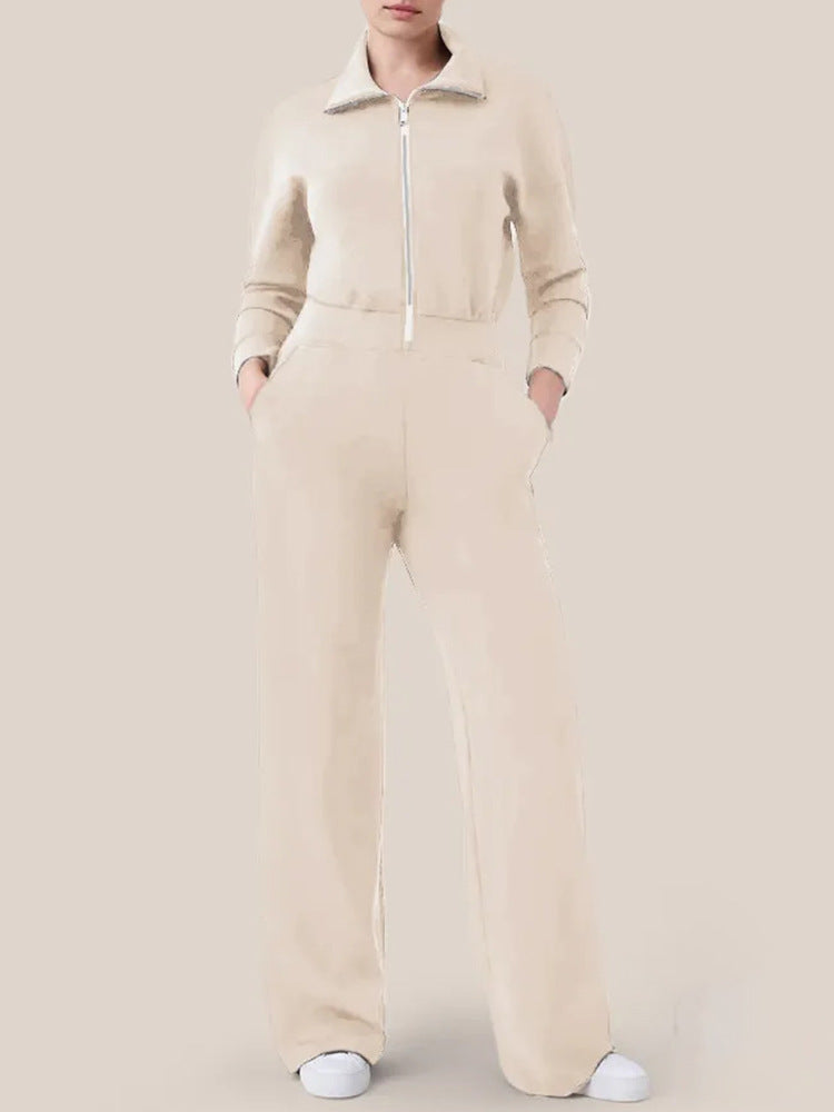 🔥AirEase Sleeve Wide-Leg Jumpsuit -👏4-way stretch, Front zip and Practical pockets!