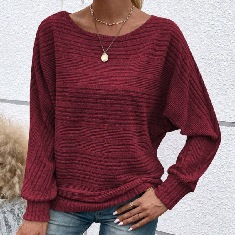 💗Solid Round-Neck Striped Top with Long Sleeves