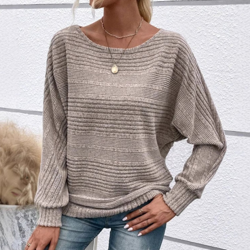 💗Solid Round-Neck Striped Top with Long Sleeves