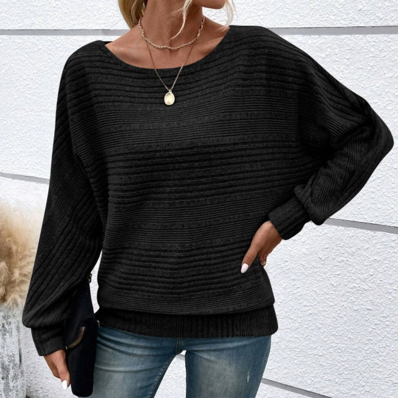 💗Solid Round-Neck Striped Top with Long Sleeves