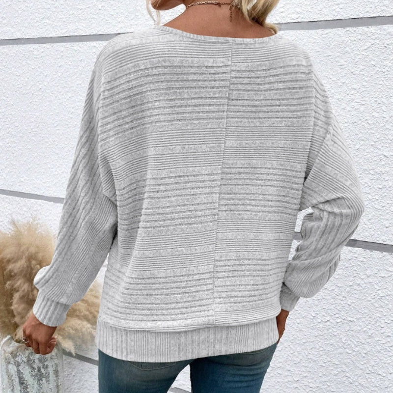 💗Solid Round-Neck Striped Top with Long Sleeves