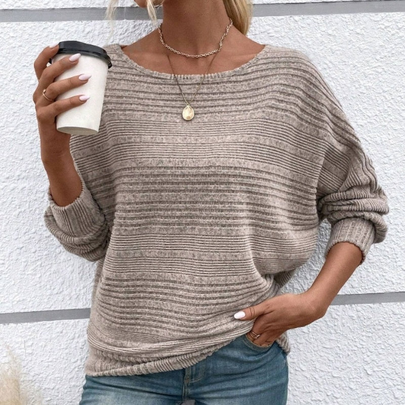 💗Solid Round-Neck Striped Top with Long Sleeves