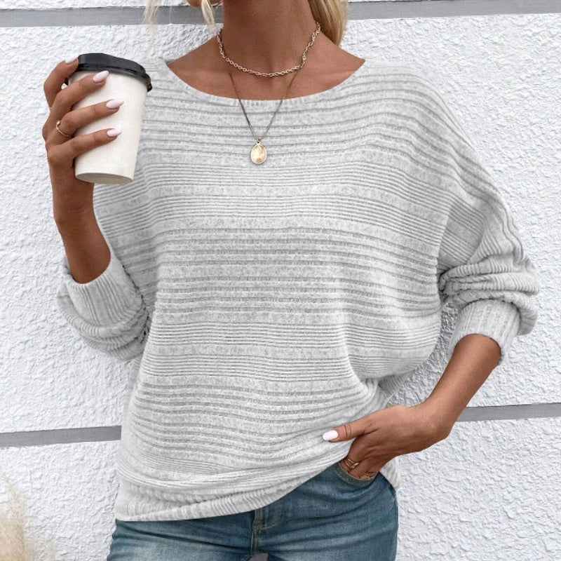 💗Solid Round-Neck Striped Top with Long Sleeves