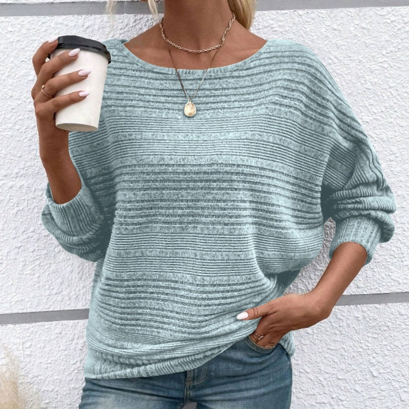 💗Solid Round-Neck Striped Top with Long Sleeves