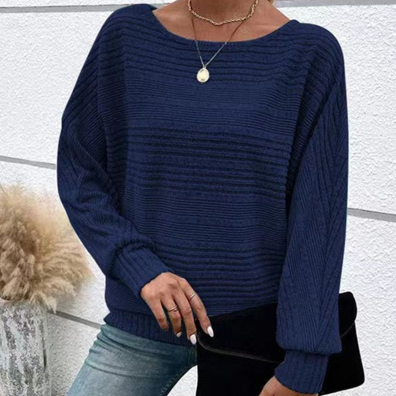 💗Solid Round-Neck Striped Top with Long Sleeves