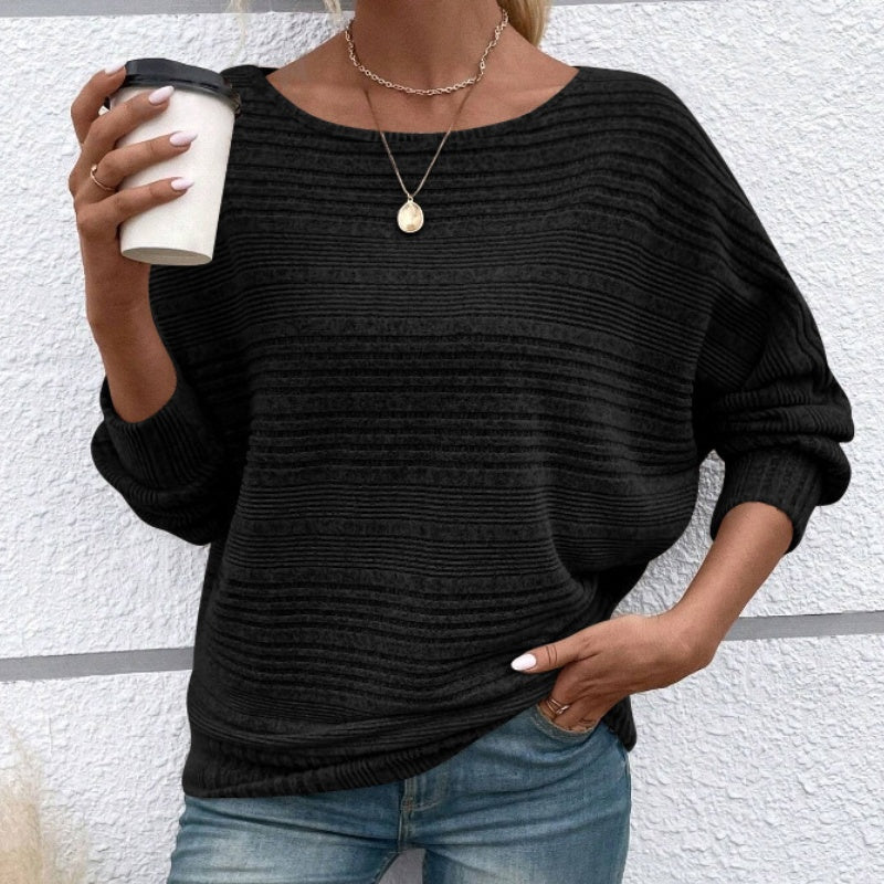 💗Solid Round-Neck Striped Top with Long Sleeves