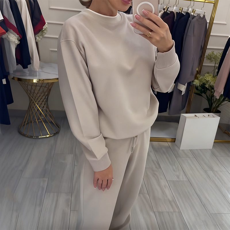 Women's Fashion Round Neck Tops & Pants 2-Piece Set