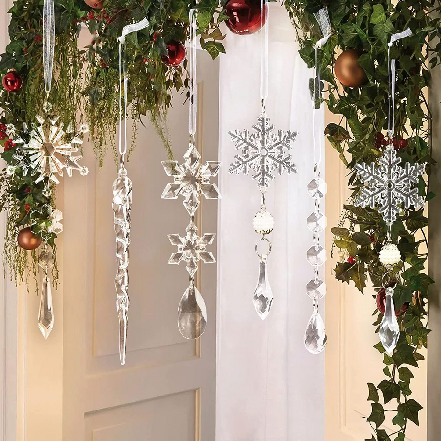 🎅🎄Winter New Year Party Supplies Set❄️Crystal Christmas Snowflake Ornaments