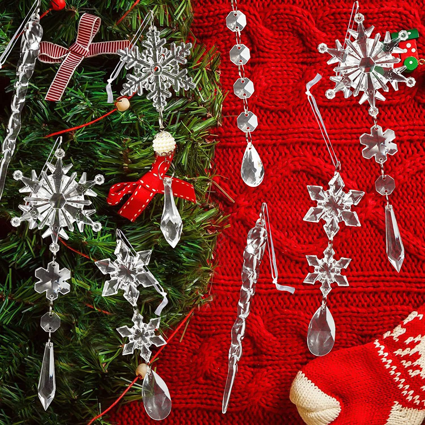 🎅🎄Winter New Year Party Supplies Set❄️Crystal Christmas Snowflake Ornaments
