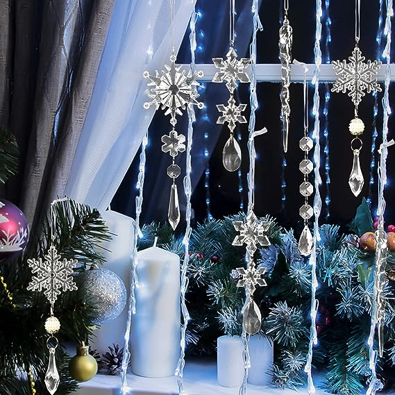 🎅🎄Winter New Year Party Supplies Set❄️Crystal Christmas Snowflake Ornaments