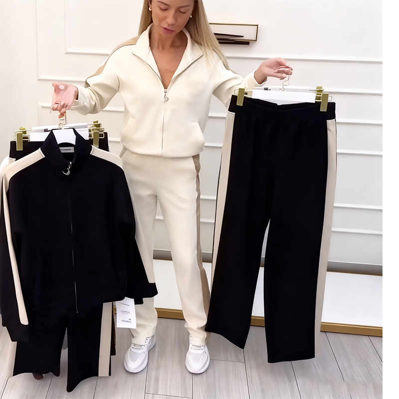 Women's Solid Color Zip Up Sports Suit