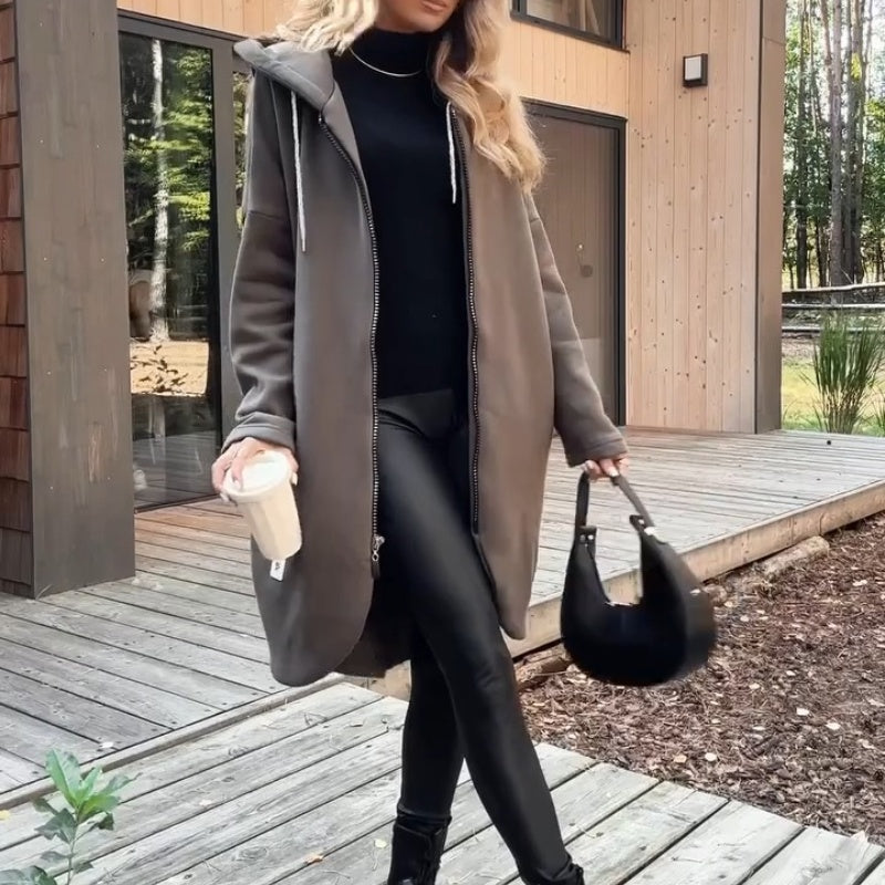 Women's Zip-Up Mid-Length Hooded Jacket