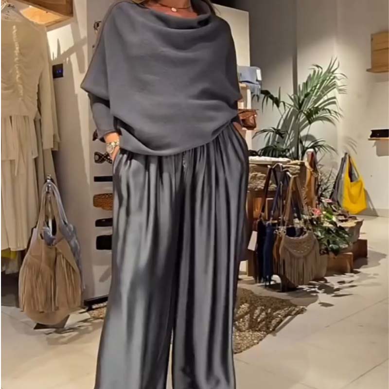 Elegant Off-the-Shoulder Top & Wide-Leg Pants Set