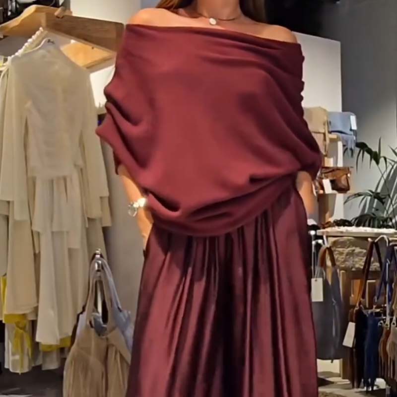 Elegant Off-the-Shoulder Top & Wide-Leg Pants Set