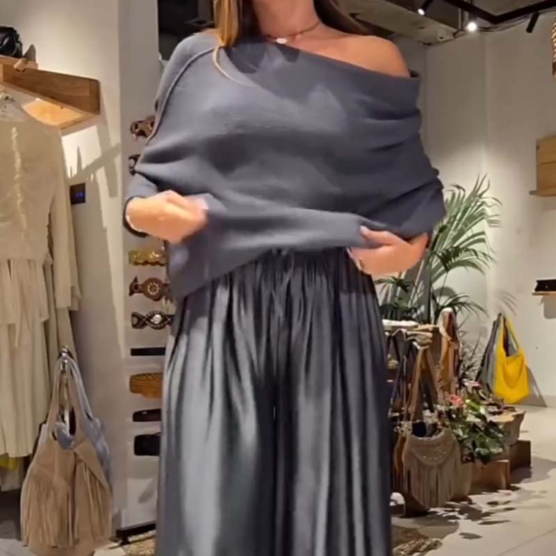 Elegant Off-the-Shoulder Top & Wide-Leg Pants Set