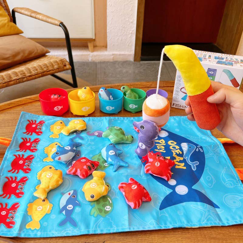 🏆Toddler Cloth Fishing Toy Set with Stacking Cups