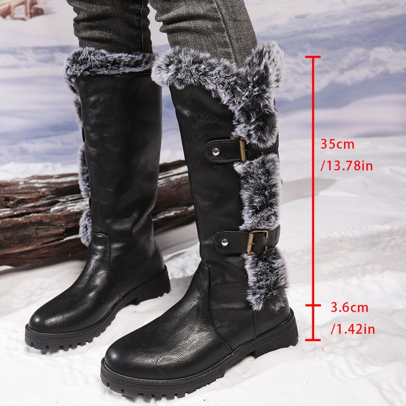 Women's Faux Fur Trim Winter Snow Boots