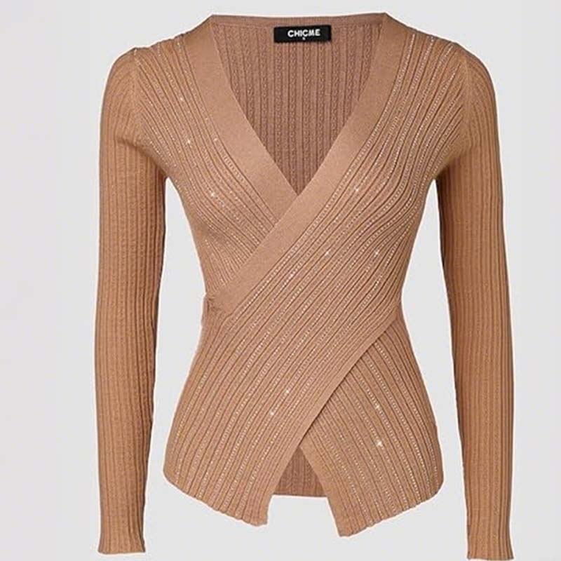 Women's V-Neck Long Sleeve Knit Top