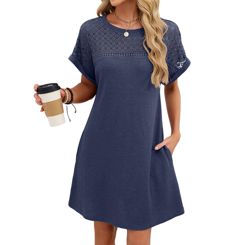 Women's Short Sleeve Lace Patchwork A-Line Dress