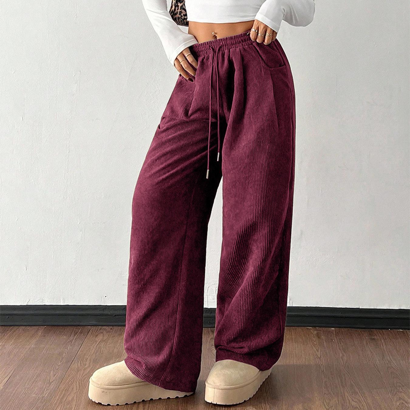 ๐โจ Casual Loose Fit Corduroy Trousers for Women โ Wide-Leg, Adjustable Waist & Wrinkle-Resistant Retro Style