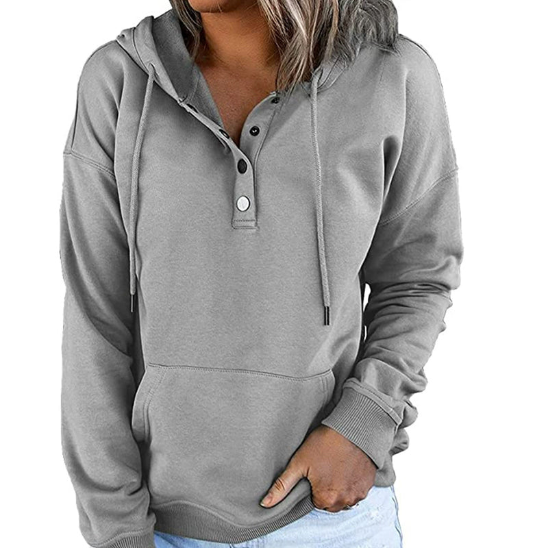 Casual Button-Up Drawstring Pullover Sweatshirt