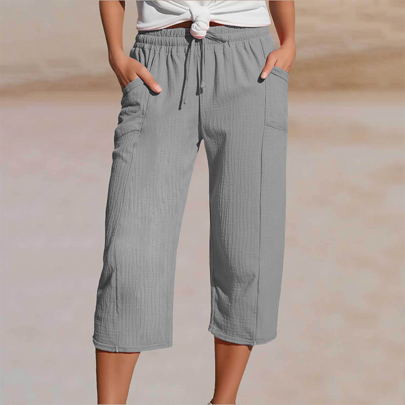 🏖️Summer Sale-50% OFF✨Women's Solid-Color Pleated Cotton-Linen Cropped Pants