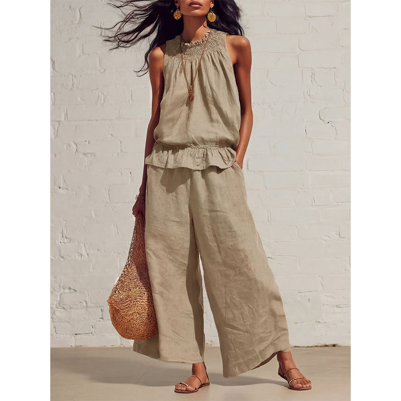 🔥2026 New Arrivals Special Offer-Women's Sleeveless Smocked Neck Top & Pants Set