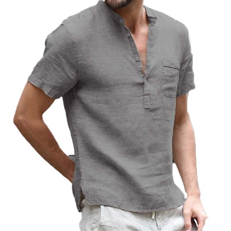 💥2026 New Arrivals Special Offer-Men's Short Sleeve Linen Blend Henley Shirt