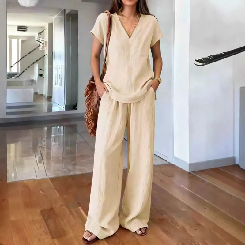Women's Casual V-Neck Two-Piece Set