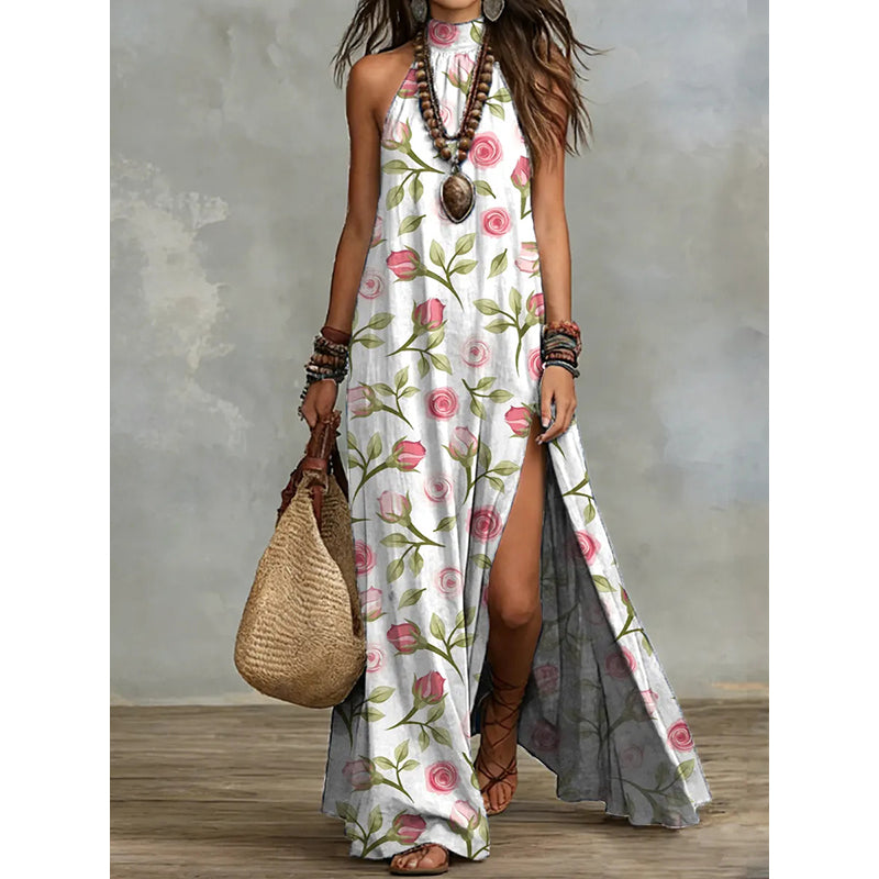 Women's Sleeveless Floral Print Flowy Maxi Dress