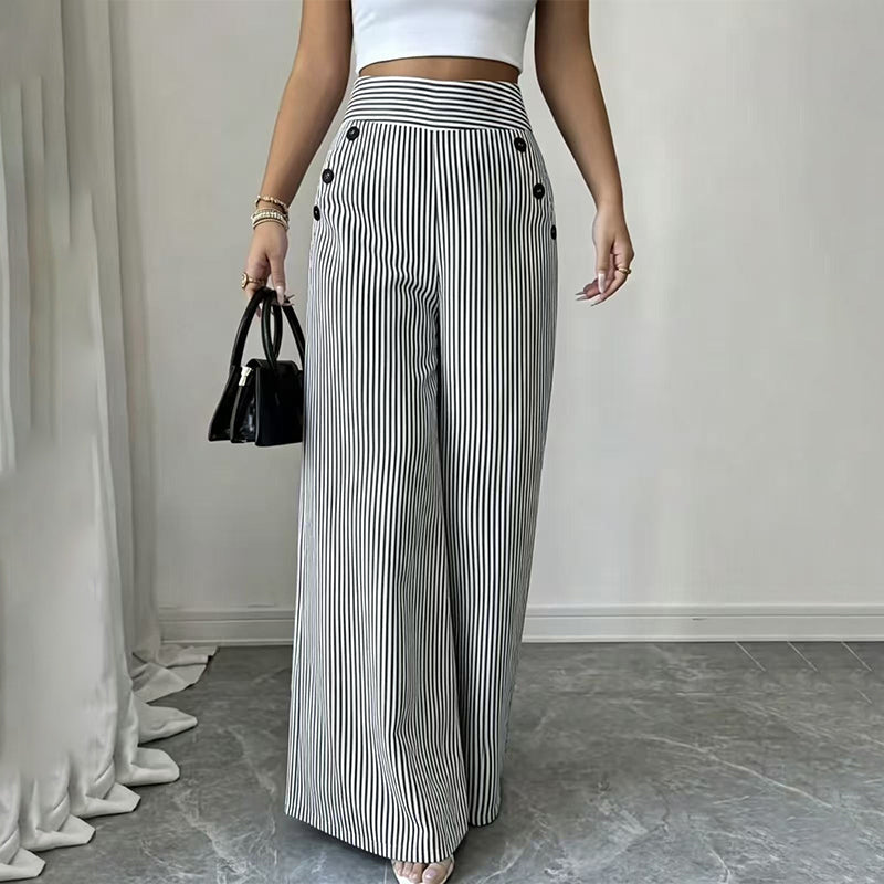 High-Waist Striped Wide-Leg Trousers