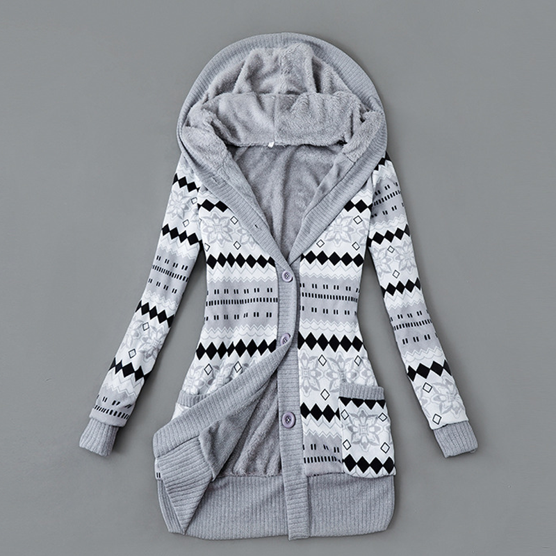 Women's Plush-Lined Hooded Knit Cardigan