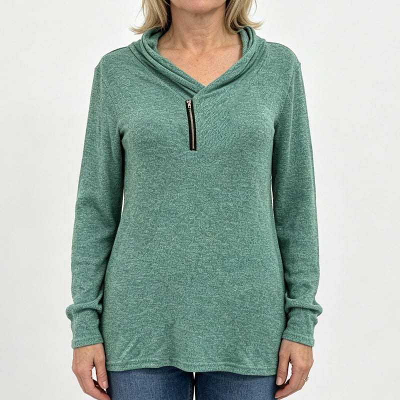 Women's Cowl Neck Sweatshirt with Zipper