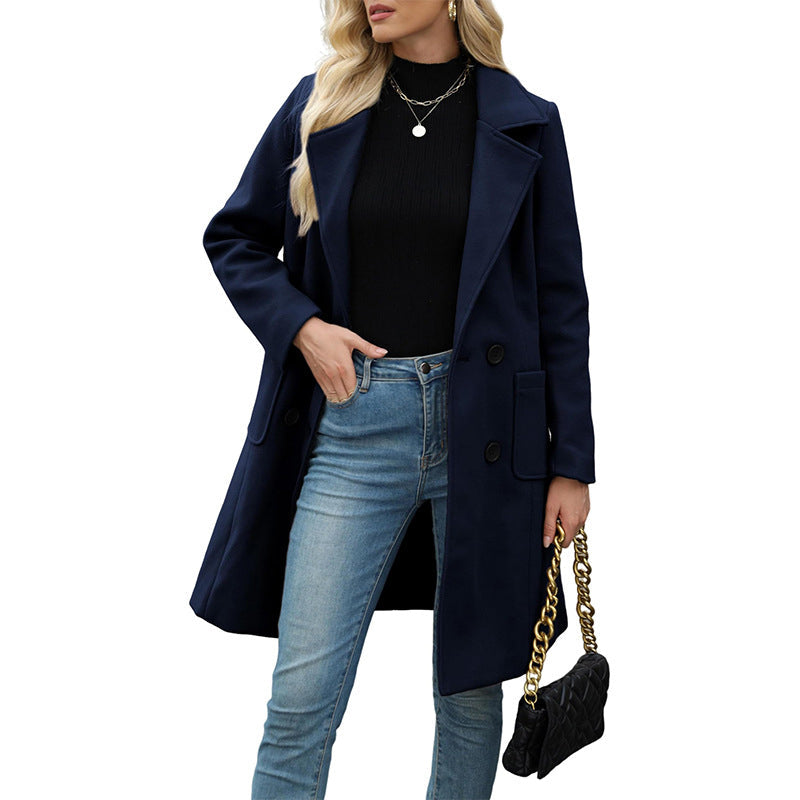 Women's Double Breasted Woolen Coat