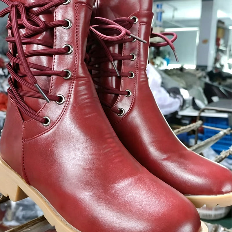 Women’s Lace-Up Low-Heel Round Toe Ankle Boots