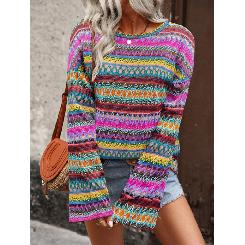 Women's Colorful Geometric Stripe Knit Sweater