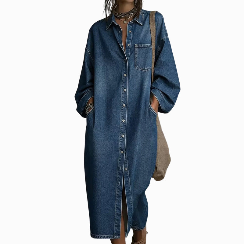 Women's Casual Loose Denim Shirt Dress