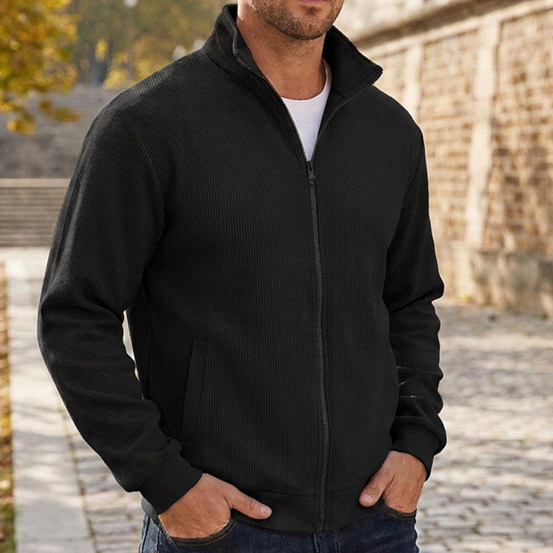 Men's Warm Stand Collar Ribbed Knit Jacket